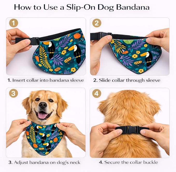 Luxury Satin Dog Bandana – Slip-On Collar Style, Premium Pet Scarf for Medium, Large & XL Dogs – Special Occasion Accessory (Collar Not Included) (Medium - Extra Large, Toucan (J) Luxe - Satin)