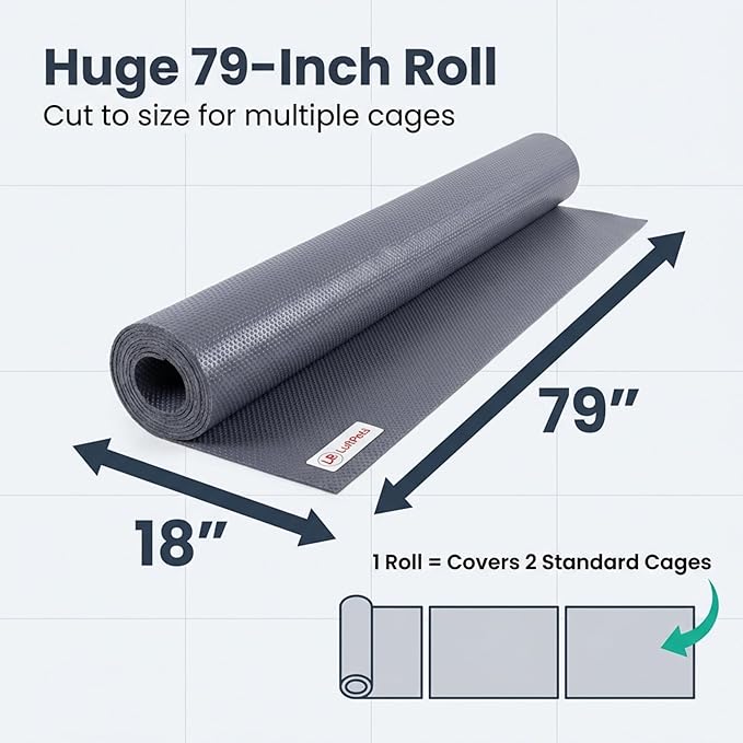 Waterproof Guinea Pig Cage Liner Roll, 18"x79", Cut to Fit EVA Mat for Bunny & Small Animal Cages, Reusable & Non Slip Plastic Rabbit Bedding, Ideal for Reptile Enclosures, Includes 5 Stickers, Gray