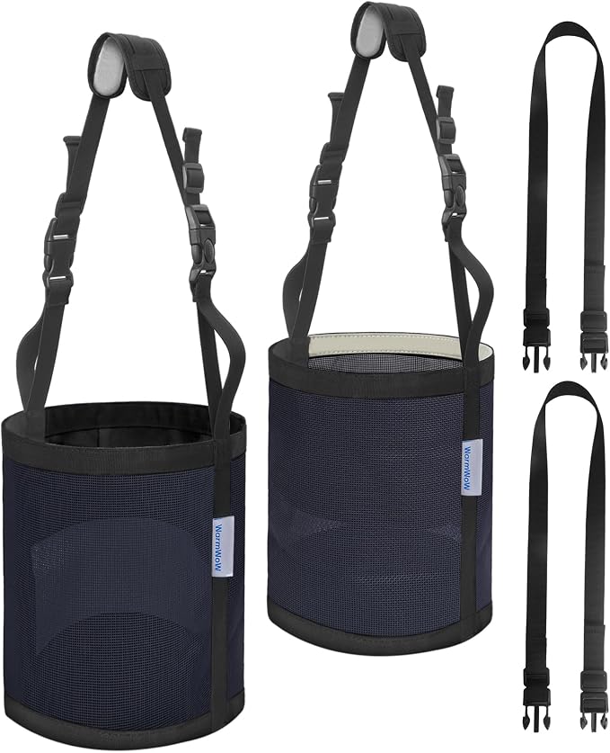 Horse Feed Bag Pack of 2 (Reinforced Bottom Edging), Feed Bags for Horses with Ventilation Mesh, Comfort Nose Pad Neck Pad, Adjustable Strap, Spill Proof Design for Feeding Grain, Supplements