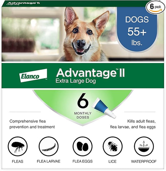Advantage II XL Dog Vet-Recommended Flea Treatment & Prevention | Dogs Over 55 lbs. | 6-Month Supply