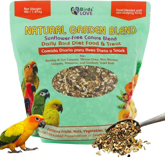 Birds LOVE All Natural Garden Blend Bird Food for Conures - Sunflower Free 4lb