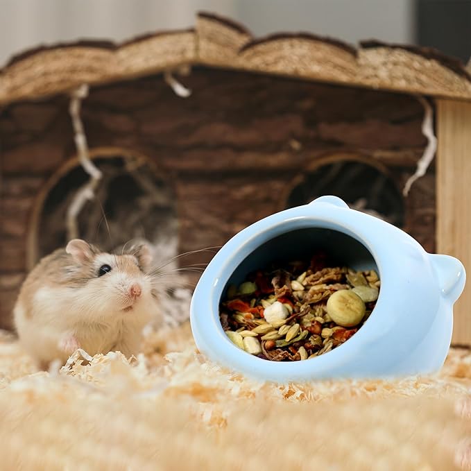 Ceramic Small Pet Hamster Food Bowl – Spill-Proof Guinea Pig & Hedgehog Dish – Durable, Easy to Clean, Non-Tip Design for Small Pets (Blue)