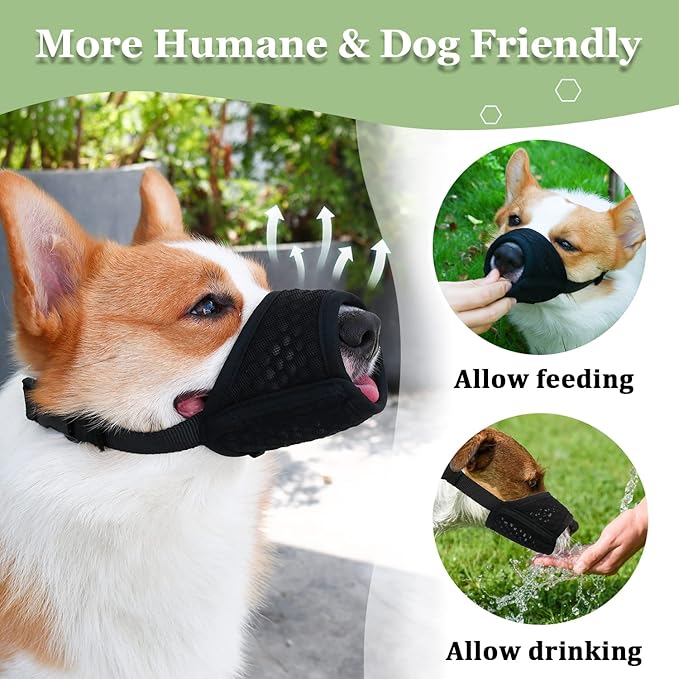Mayerzon Dog Muzzle, Puppy Soft Mesh Muzzle for Small Medium Large Dogs Chihuahua Poodles Beagle Dachshund Corgis Labrador for Biting Chewing Grooming that Allows Panting Drinking(XXL, Black)