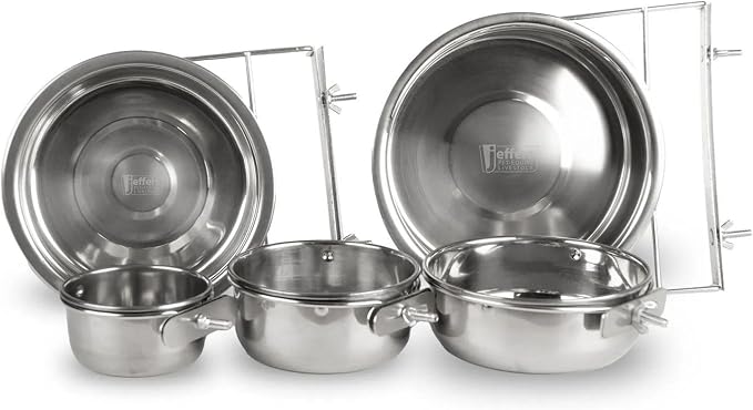 Jeffers Pet Stainless Steel Coop Kennel Cup with Screw On Clamp, 20 Oz – Durable, Rust Resistant Hangable Water & Food Feeder for Kennels, Coops & Cages - Chickens, Duck, Rabbits, Small Animals