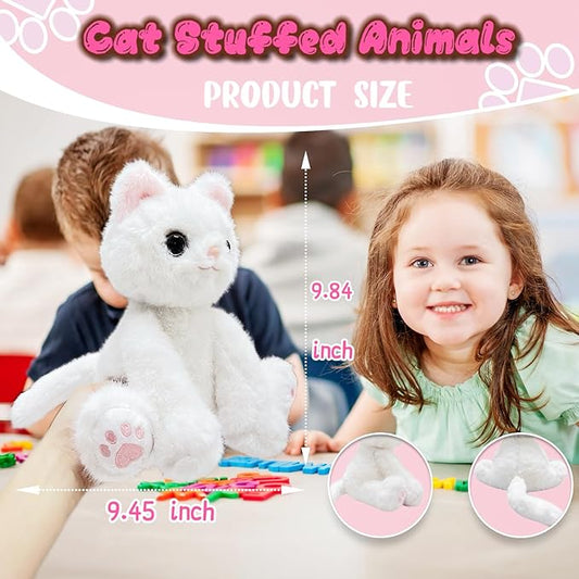 10" White Cat Stuffed Animal Plush Toys for Girls and Boys, Cute Plushies, Realistic Cat Stuffed Animals Plush Toy for Kids, Easter Basket Stuffers, Birthday Surprise Gifts, Christmas Decor