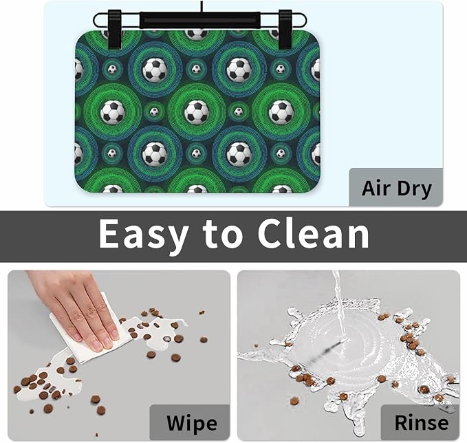 Dog Food Mat, Absorbent Water Bowl Mats Cool Soccer Football Black Cat Pet Feeding Placemats