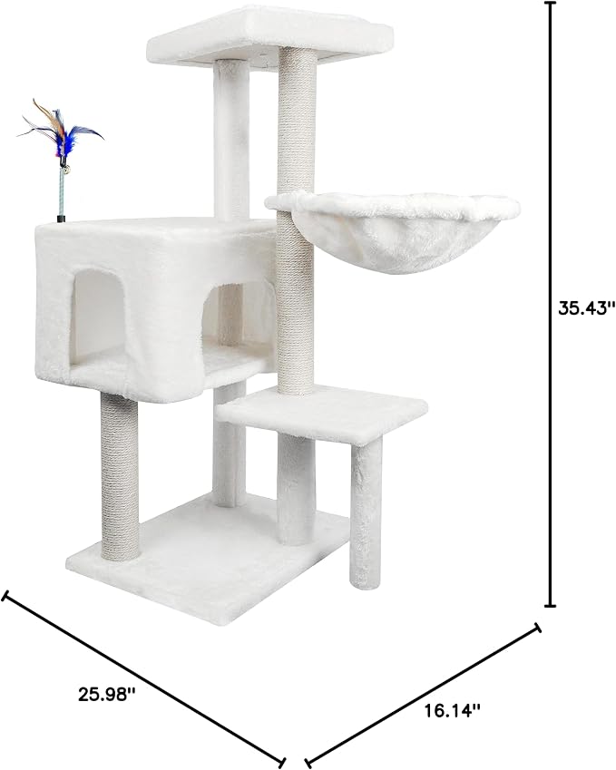 AIWIKIDE Cat Tree Has Scratching Toy with A Ball Activity Centre Cat Tower Furniture Jute-Covered Scratching Posts (Beige, 36.6'')