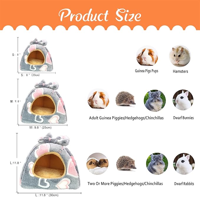 Guinea Pig Bed, Guinea Pig Warm Hideout House Accessories Cozy Bed for Small Animals Hamsters Chinchillas Dwarf Bunnies Hedgehogs. M, Greyheart