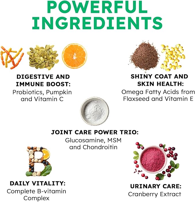 Dog Vitamins and Supplements - 150 Dog Multivitamin Chewable - Immune, Joint Support, Skin, Gut Health + Packed with Omega 3s, Glucosamine & Probiotics - Safe for Puppy - Beef