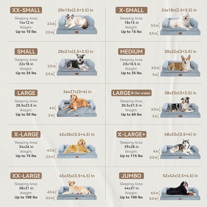 MEKIY Orthopedic Comfy Pet Sofa Dog Bed with Bolster for Small Dogs Cats | Pillow Support for Neck Relief, Egg Crate Foam, Skin-Friendly Surface, Waterproof Liner, Anti-Slip Bottom, 24 x 18 Inch