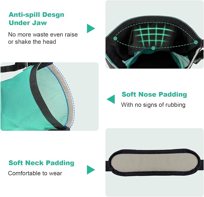 Horse Feed Bags for Grain, Breathable Muzzle Feed Bags for Horses, Universal Mesh Feedbag for Feeding Grain, Anti-Spill Design Feeder, Durable Nose Bag with Solid Bottom (Mint)