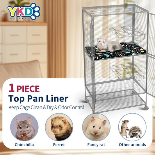 YKD Ferret Cage Liners for Ferret Nation & Critter Nation Cages, Waterproof Chinchilla Cage Accessories, Washable Bedding, for Ferrets, Chinchillas, Rats (Black, Top Pan Liner)