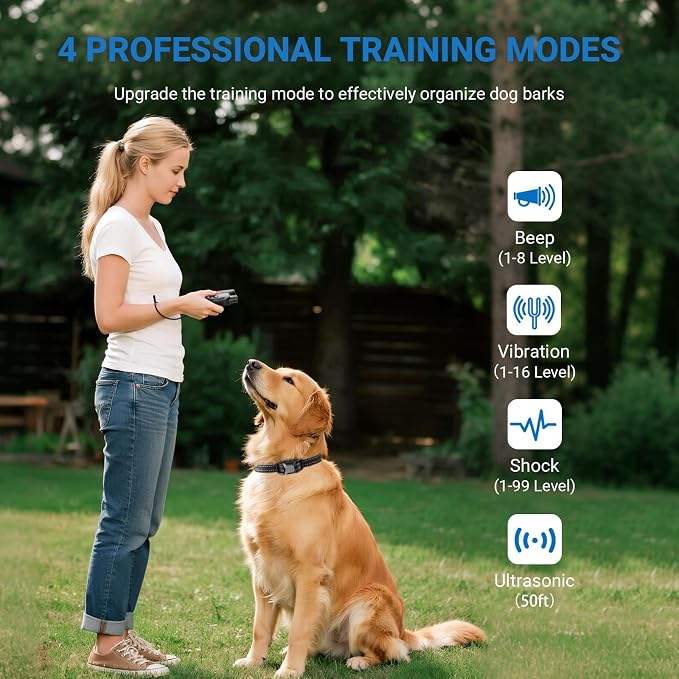 Dog Shock Collar with Remote Control,2000FT Range Dog Training Collar with 4 Training Modes,IP67 Waterproof Dog Bark Collar for Small Medium and Large Dogs（Dark Blue）