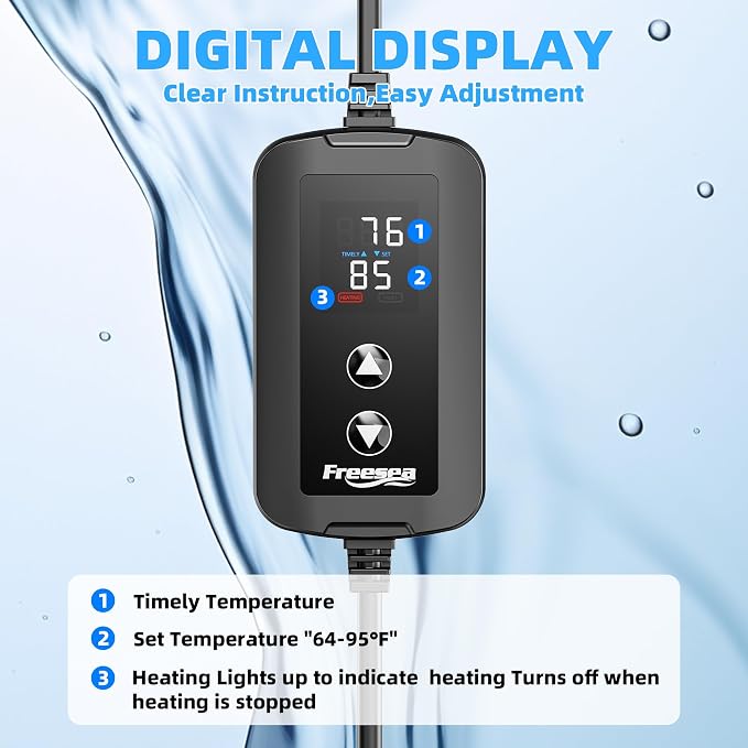 FREESEA Aquarium Heater for Fish Tank: 100W/200W/300W/500W Submersible Fish Tank Heater with Over-Temperature and Off-Water Protection for 75-120 Gallon Saltwater and Freshwater