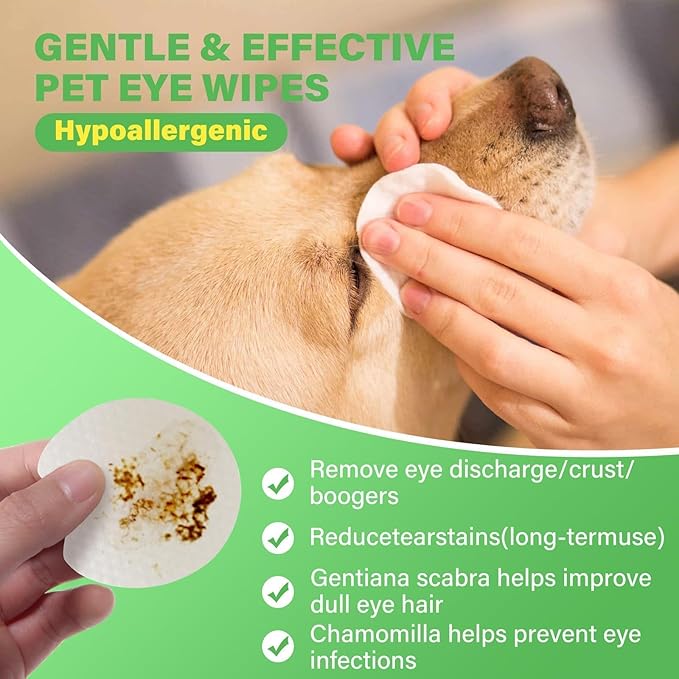 120pcs Eyes Wipes for Dogs & Cats, Vet-Recommended Tear Stain Remover, Hypoallergenic, Removes Discharge Debris Crust, No Added Fragrance, with Aloe & Coconut Oil, Puppy Essentials Dog Accessories