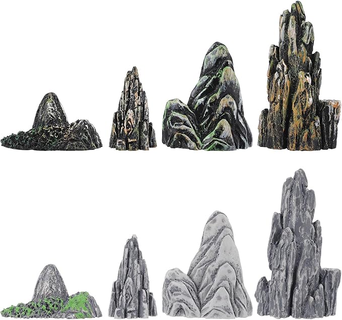 HANABASS 8 Pcs Miniature Rockery Decor Resin Statues for Aquarium and Zen Garden Micro Landscape Small Bonsai Ornaments for Fish Tank and Home Decoration