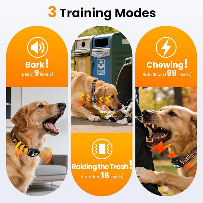 2 in 1 Dog Bark & Shock Collar 2 Pack - 4500FT Training Collar with Remote, Anti Bark & 3 Training Modes Tone Vibration Safe Shock, IP67 Waterproof, Portable Collar Set for 5-120lbs Dogs