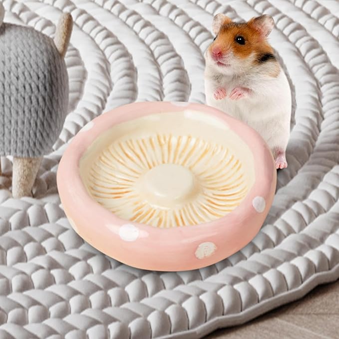 Hamster Ceramic Bowl,Small Animal Feeding Dish,Feeding Bowl,Guinea Pig Bowl,Mushroom Water Bowl for Gerbils Ferret Chinchilla, Mushroom Head