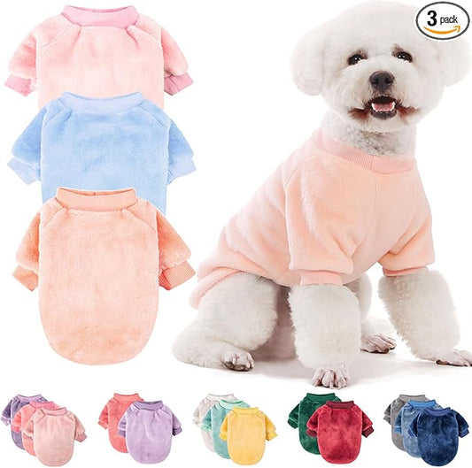 FabriCastle Dog Sweater, 3-Pack Dog Clothes, Soft and Warm Pet Jackets XXS XS for Small Dogs Girl & Cats, Winter Pet Apparel Costumes, Puppy Outfits (Ballet Pink,SkyBlue,Peach, X-Small)