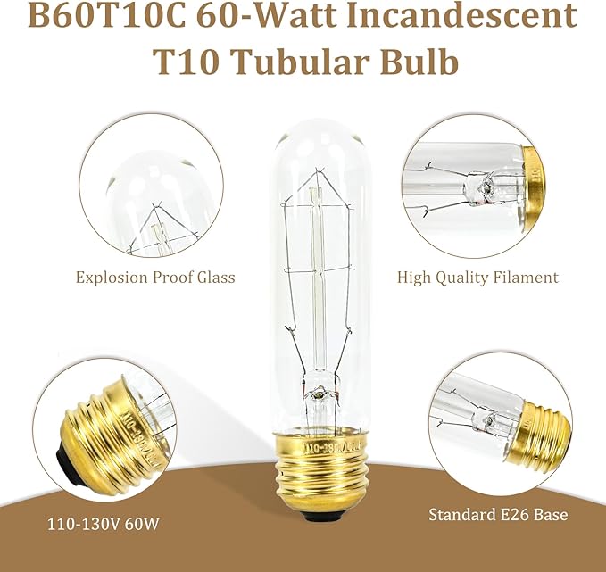 Obida (2 PCS) B60T10C 60-Watt Incandescent T10 Tubular Bulb, 120V, Clear - Perfect for Aquariums and Decorative Lighting