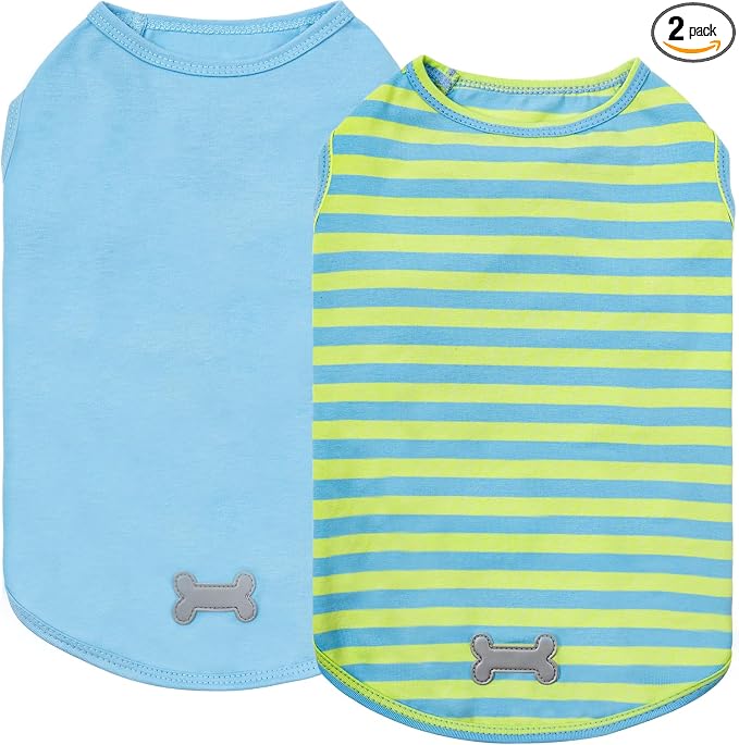 KYEESE 2Pack Dog Shirt, Soft Striped Dogs T Shirts, Lightweight Pet Tank Top, Sleeveless Dog Shirt for Small Dogs, Stretchy Comfortable Pet Vest, Blue, Large