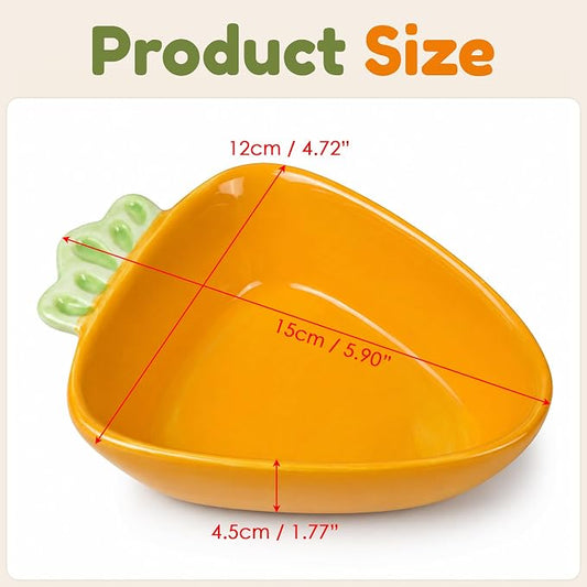 Hamster Food Bowl, Cute Big Carrot Shape Bowls, Ceramic Rabbit Bunny Guinea Pig Water Dish, Anti Spill & Prevent Tipping Chew Resistant Hay Feeder for Chinchilla, Ferret, Rat, Gerbil, Small Animals