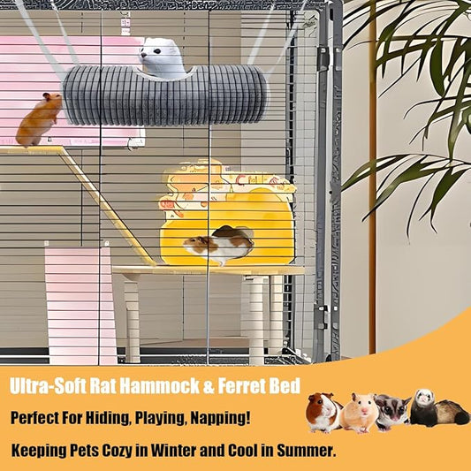 Ferret Rat Hammock Hamster Hanging Tunnels Tubes for Cage - Soft Guinea Pig Hideout Bed, Chinchilla Hammock for Small animals,GuineaPig,Ferret, Kitten,Squirrel,Chinchilla,Rat,Parrot (Tunnel-Grey)