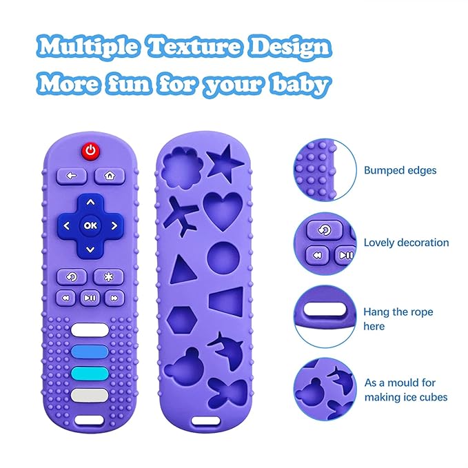 ROBBEAR Baby Teething Toys, Food Grade Silicone Teether for Babies 3 6 12 18 Months, TV Remote Shape Toddlers Chew Toys, Freezer BPA Free (Pink RC)
