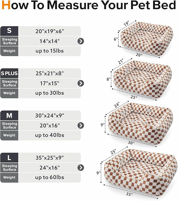 JOEJOY Dog Bed for Large Medium Small Dogs - Rectangle Orthopedic Dog Sofa Bed, Cute Modern Puppy Bed with Jacquard Shaggy Plush & Anti Slip Bottom, 30x24x9inches, Brown