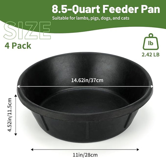 4Pcs Rubber Feed Pan, 8 Quart/ 2 Gallon Horse Feeder Bucket Livestock Feed Pan, Heavy Duty Rubber Dog Bowl Chicken Dust Bath Tub for Dogs Pig Goat Chicken Farm Small Animal,14.56 x 4.53 Inches