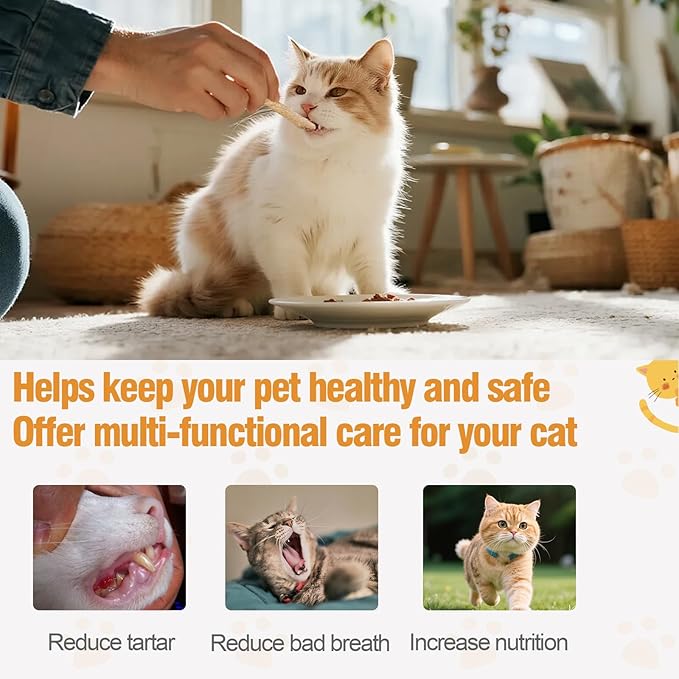 Freeze Dried Chicken Flavor Cat Trests Natural Cat Dental Chew Sticks for Teeth Cleaning, High Protein Grain Free Cat Training Food Healthy Snacks for Kittens & Adult Cats