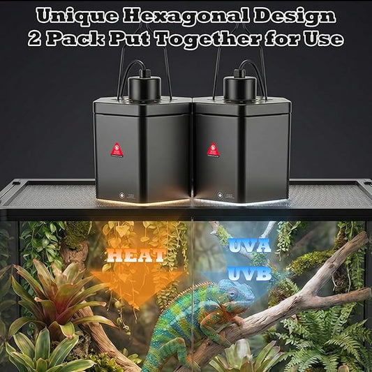 Yoobao Reptile Heat Lamp Fixture, 5.9" Hexagonal Reflective Light Fixture with Hook for UVA UVB Basking Bulb, Lamp Holder for Turtle Snake Lizard Terrarium, Max 100W