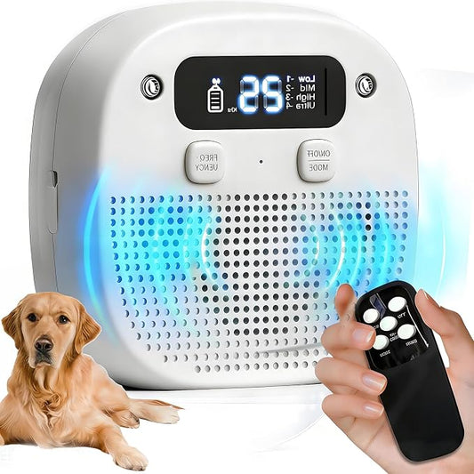 Dog Barking Control Devices, Anti Barking Device for Dogs with Remote Control, Ultrasonic & Sensor Technology, Rechargeable, Adjustable Modes & Frequencies, Bark Box Indoor Outdoor (Ivory)