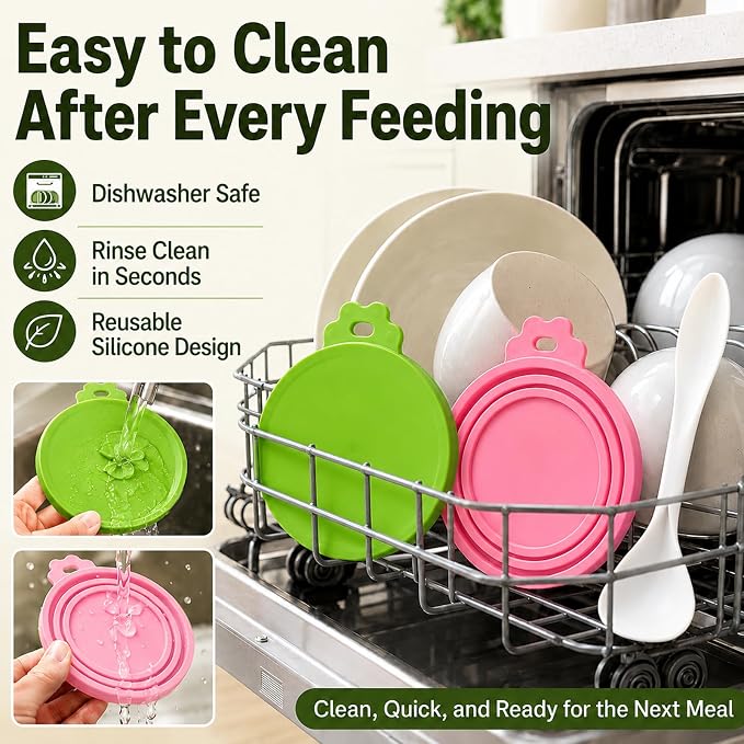Lydia’s Deal Pet Food Can Covers 2-Pack, Universal Size – One Lid Fits 3 Pet Food Can Sizes (3oz/5.5oz/12oz), Airtight Silicone Lids, BPA-Free & Dishwasher-Safe for Dog & Cat Food Cans (Pink+Green)