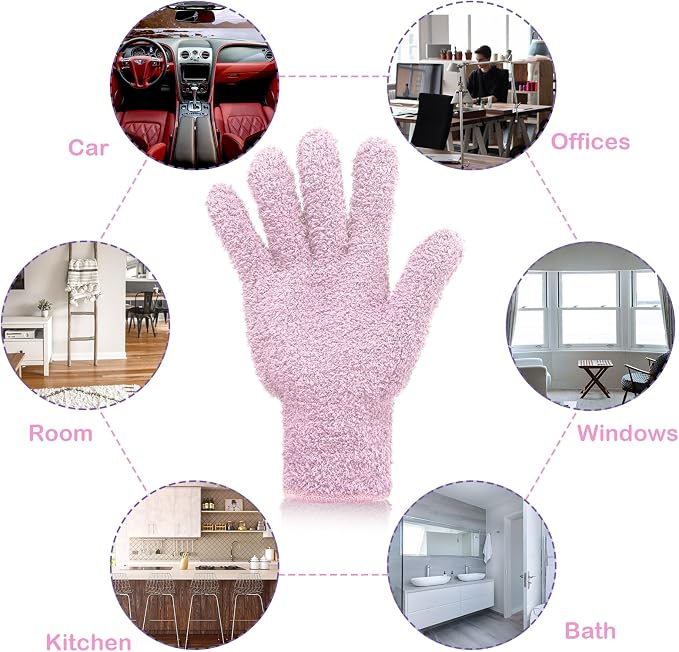 Patelai 2 Pairs Microfiber Gloves for plants Dusting Cleaning Glove Mittens House Cars Blinds Dusting(Black, Pink,Large)