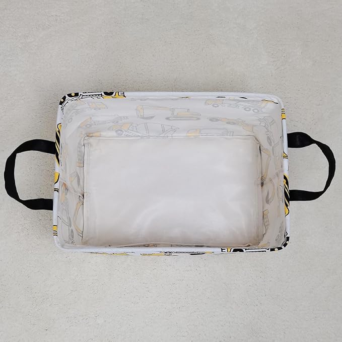 Storage Bins, Nursery Hamper Canvas Laundry Basket Foldable with Waterproof PE Coating Large Storage Baskets for Kids Boys and Girls, Office, Bedroom, Clothes,Toys(Rec-excavator）