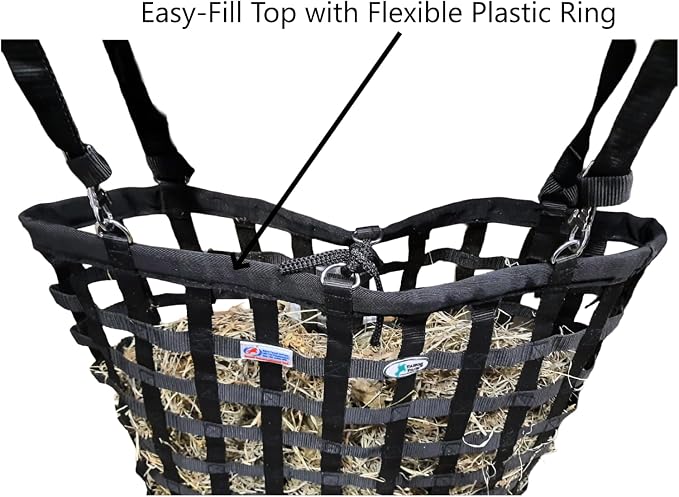 Tahoe Tack Slow Feed Hay Bag for Horses – Patented Durable Nylon Hay Bag with 2"x2" Mesh, Easy-Fill Top Ring, Tough Bottom for Trailer & Stall Feeding