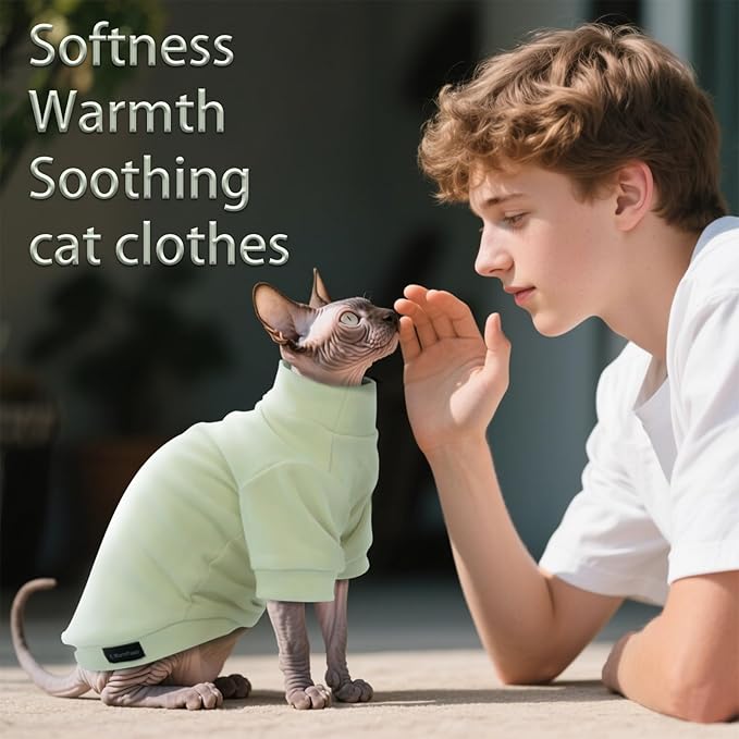 Fleece Sphynx Cat Clothes Soft Hairless Cat Clothes Pullover Cat Sweater for Chihuahua All Season Light and Warm Kitten Cloth for Cats Only Puppy Clothes Small Dog Sweater (Pale Green, XX-Large)