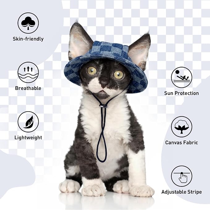 QBLEEV Cat Hats for Cats Only, Sphynx Hat with Ear Hole, Summer Cowboy Hats | Breathable kitten headwear mini sun sombrero caps, pet chihuahua sunscreen baseball outdoor climbing cap for birthday party