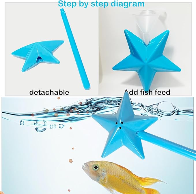 Creative Manual Fish Feeder Set of 4 Light Blue Blue Pink Magenta Includes Convenient Fish Food Funnel and Star Magic Wand Ideal for Aquatic Pets Feeding
