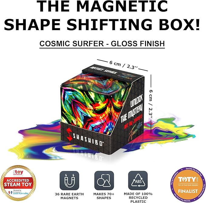 Shashibo Shape Shifting Box - Award-Winning STEM Fidget Toy with Ultra Strong Magnets - Puzzle Cube Transforms Into 100+ Shapes, Perfect Sensory Gift for Kids, Teens, and Adults (Cosmic Surfer)