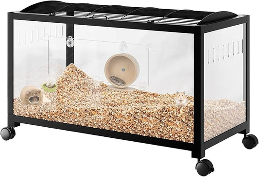 Acrylic Hamster Cage for 2 Rats, Indoor Guinea Pig Cages, Small Animal Habitats, 360° Viewing & Stacked Design Mouse Cage for Chinchillas,Syrian Hamster, Gerbil