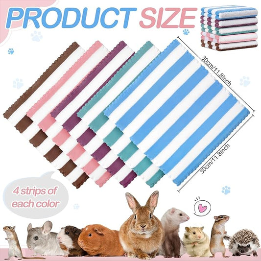 Moukeren 20 Pcs Guinea Pig Fleece Bedding Blankets Bulk Washable Small Animal Fleece Cage Liners Pet Sleeping Mat Cover for Hamster Chinchilla Rabbit Hedgehog (12 x 12 Inch,Striped Style,Multicolor)