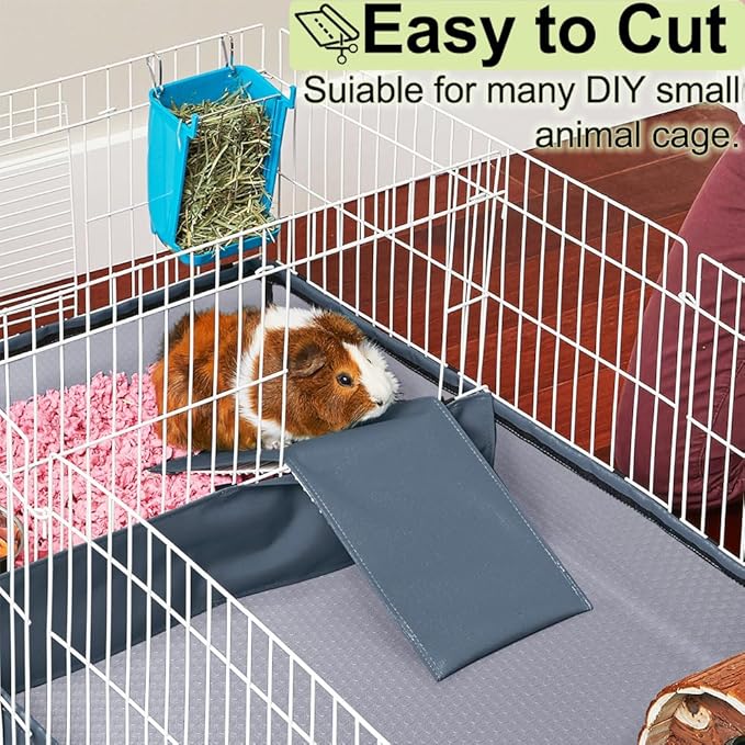 Guinea Pig Bedding Cage Liner 24"×118" 1pcs Waterproof Rabbit Bedding, Waterproof and Reusable Pads for Guinea Pigs, Rabbits, Hamsters, Gerbils, and Chinchillas, Grey Mat