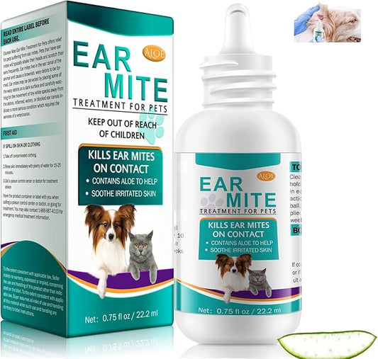 Ear Mites Clean for Dogs & Cat, with Aloe Vera, Cleaner on Contact & Soothes Itching, Vet-Recommended Formula for Pets Ear Cleaning, Fast-Acting