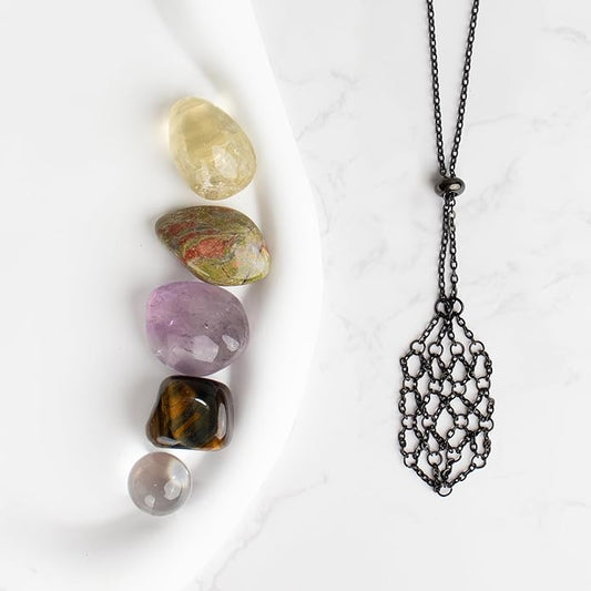 22Inch Stainless Steel Interchangeable Crystal Holder Necklace Chained GemStones Cage Necklace Trendy Pendant Necklace for Women Men Necklace Holder for Healing Crystal