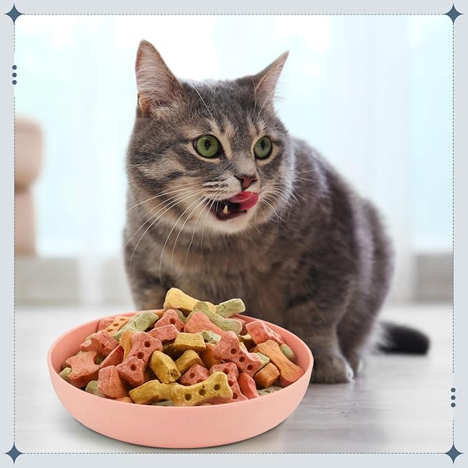 Tioncy 24 Pcs Cat Food Bowl 5.5'' Fatigue Relief Shallow Cat Food Dish Wide and Small Pet Wet Plate Wide Stray Wet Feeding Bowl for Ferrets Feral Short Legged Kitten, Wheat Straw(Four Color,Classic)