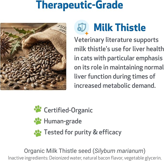 Pet Wellbeing Milk Thistle for Cats - Organic Herb, Milk Thistle Liver Detox Support, Antioxidants - NASC Certified & Vet-Formulated - 2 oz Liquid