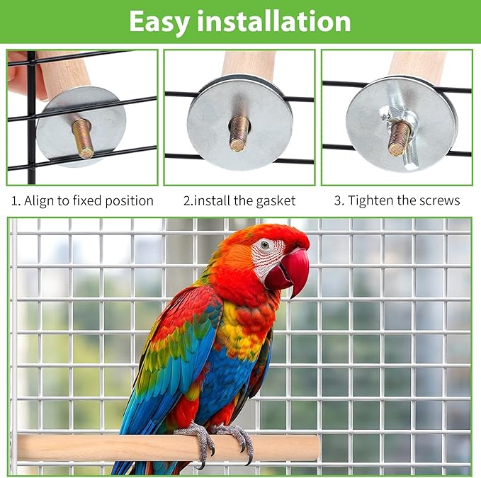 4Psc Bird Perches for Cage, Wooden Parrot Perches Stand with 4Pcs Nuts 8Pcs Washers, Different Length Natural Perch Bird Cage Accessories for Macaws Parakeets Conures Budgies Finches