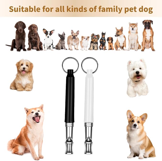 2 Pack Dog Whistle - Dog Whistle to Stop Barking Neighbor's Dog & Long Range Recall, Adjustable Ultrasonic Silent Dog Whistle with Lanyard for Training Recall, Professional Obedience